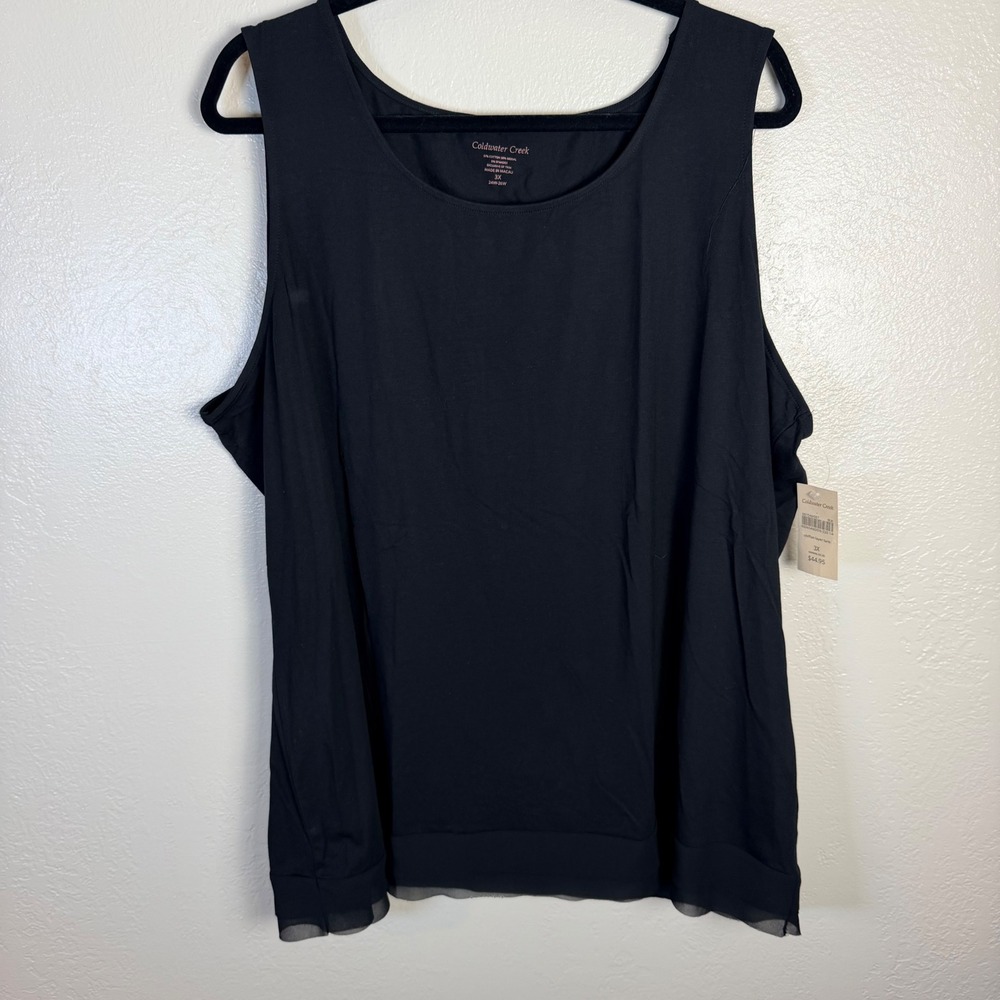 New Coldwater Creek Womens 3X Black Chiffon Layer Tank Top Minimalist Capsule